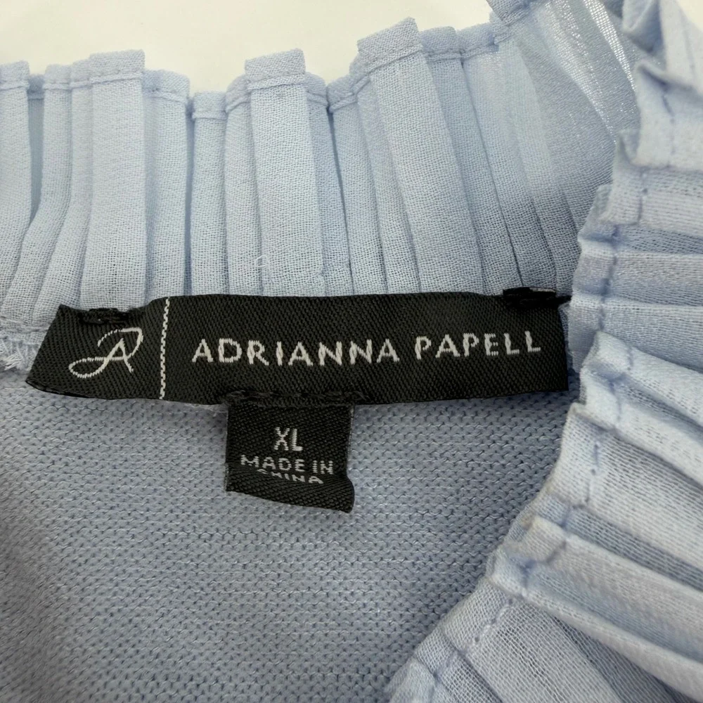 Adrianna Papell Womens XL Blue Pleated Chiffon Sleeve Knit Sweater Office Casual - Picture 3 of 6